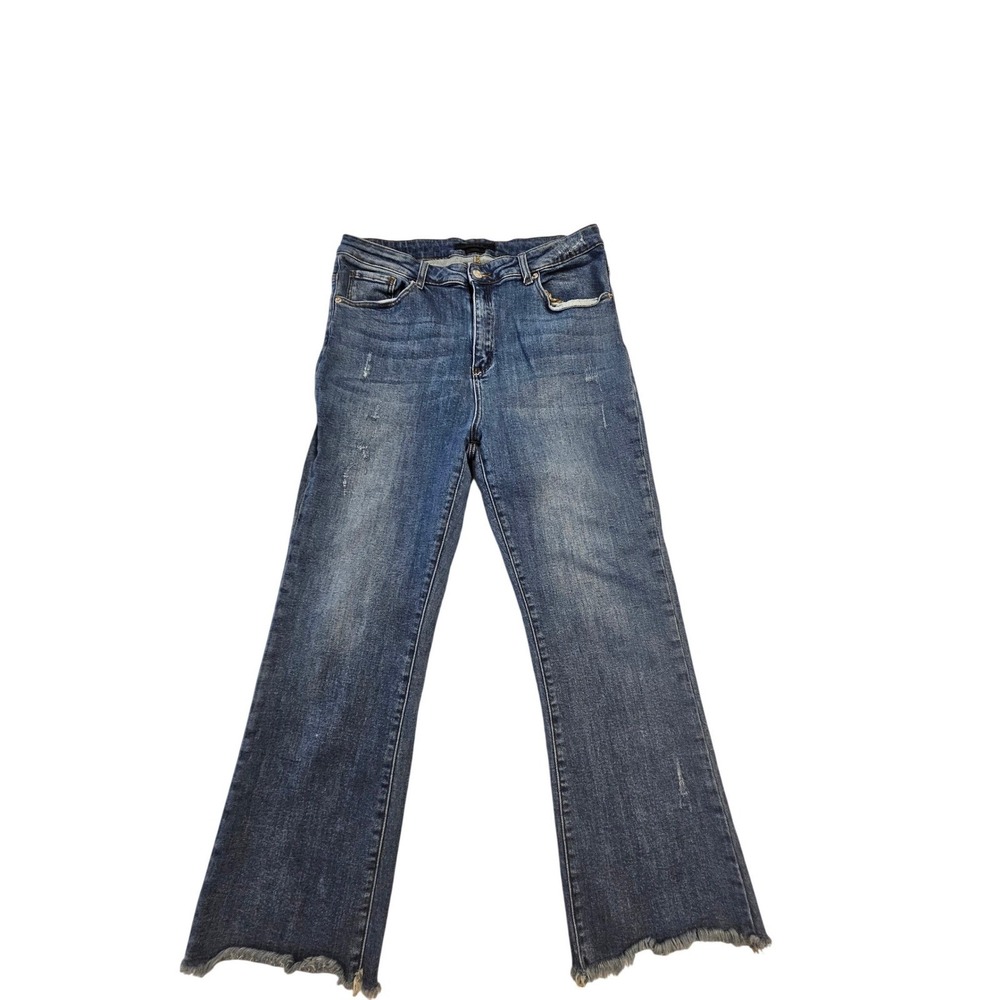 Risen Los Angeles Medium Wash Raw Hem Straight Leg Jeans Womens Size 1XL